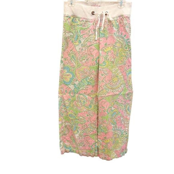 Lilly Pulitzer Linen Beach Pant Low Rise Wide Leg Pastel Floral Elephant Size XS - Picture 1 of 10
